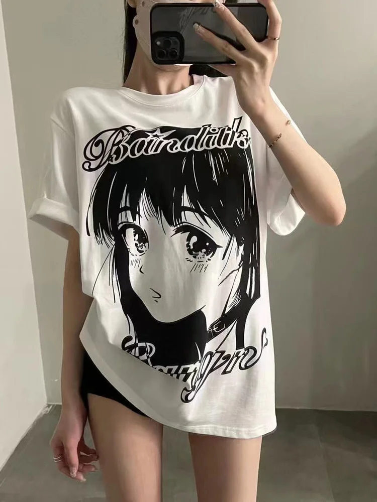 Deeptown Women's Kawaii Girl Anime T-shirt Sweet Cute Graphic Tees T Shirts Harajuku Print Short Sleeve Top Summer Casual Loose