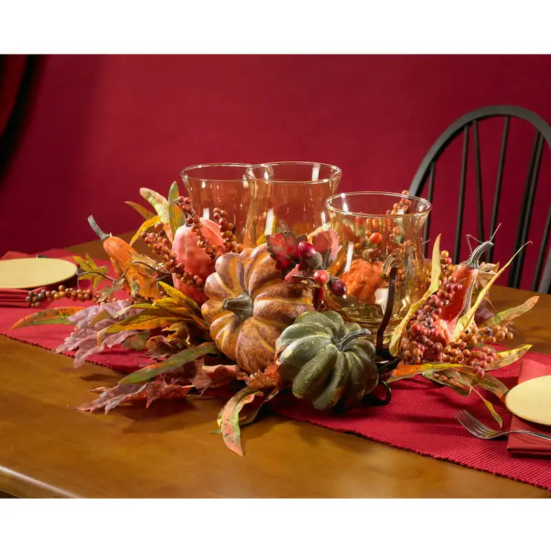 

and Gourd Artificial Flowers Harvest Triple Candelabrum, Multicolor