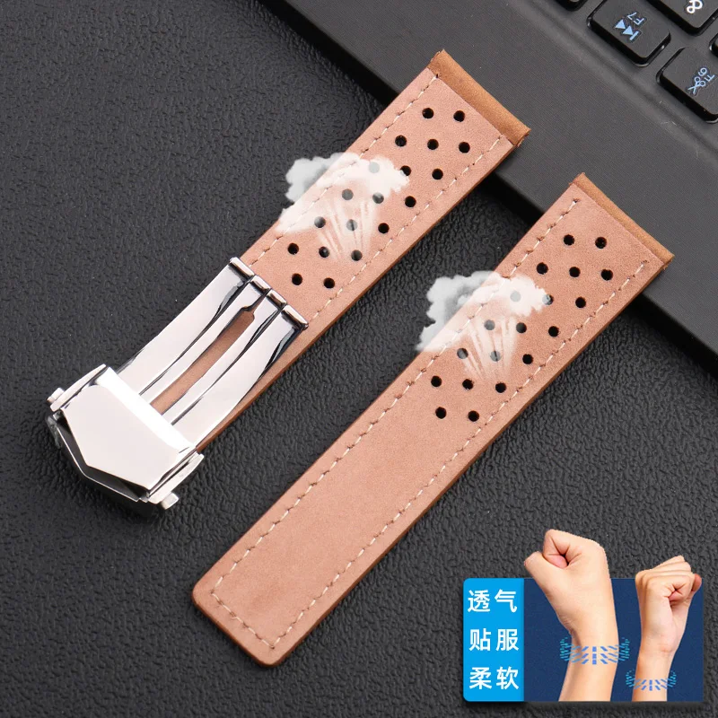22mm Cow Genuine Leather Watchband For TAG Heuer CARRERA Series Watch Strap Wrist Bracelet Folding Buckle Accessories enlarge