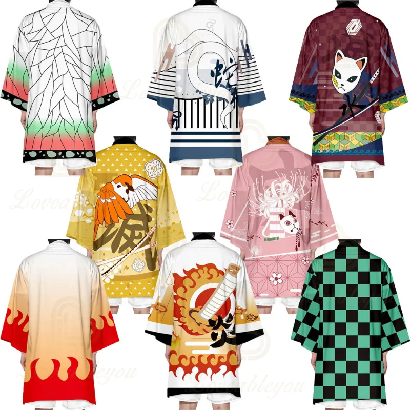 

Anime Kimono Demon Slayer Tanjiro Tomioka Giyuu Kochou Shinobu Japan Cloak Kimono Haori Yukata Pajamas Women Men Summer Clothes