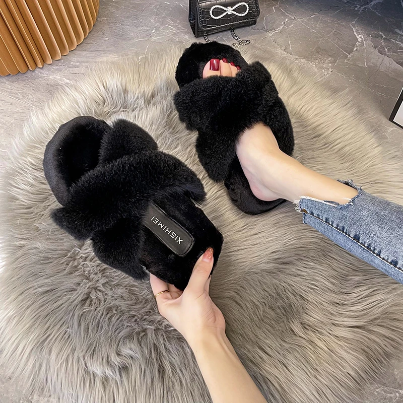 

Модные 100% натуральные меховые теплые тапочки, женская зимняя домашняя обувь, Роскошные шерстяные тапочки, Женские повседневные Тапочки