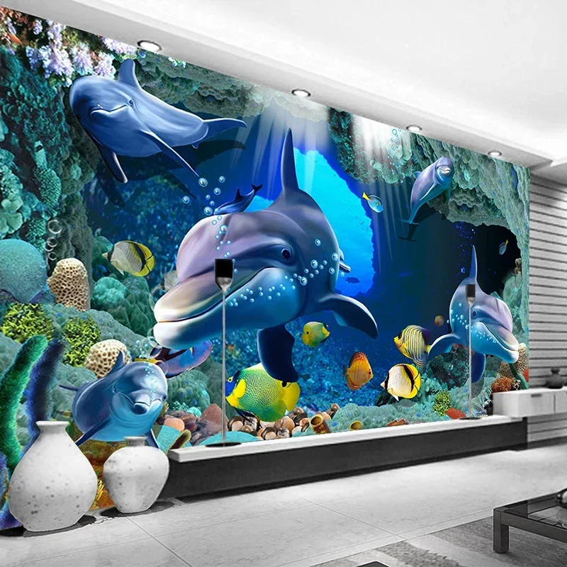 

Custom Papel Pintado De Pared3D Underwater World Photo Wallpaper Ocean Dolphin Children Room Bedroom Living Room TV Background