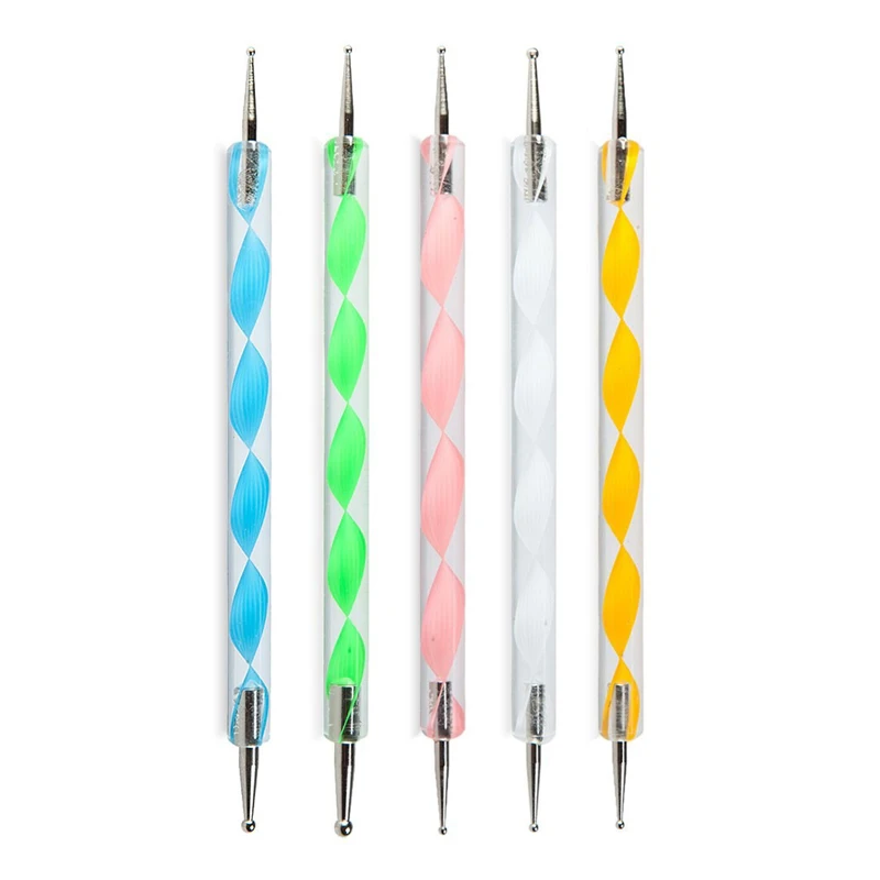 

5Pcs/Pack Professional Nail Art Tool 2 ways Swirl Marbleizing Steel Dotting Pen