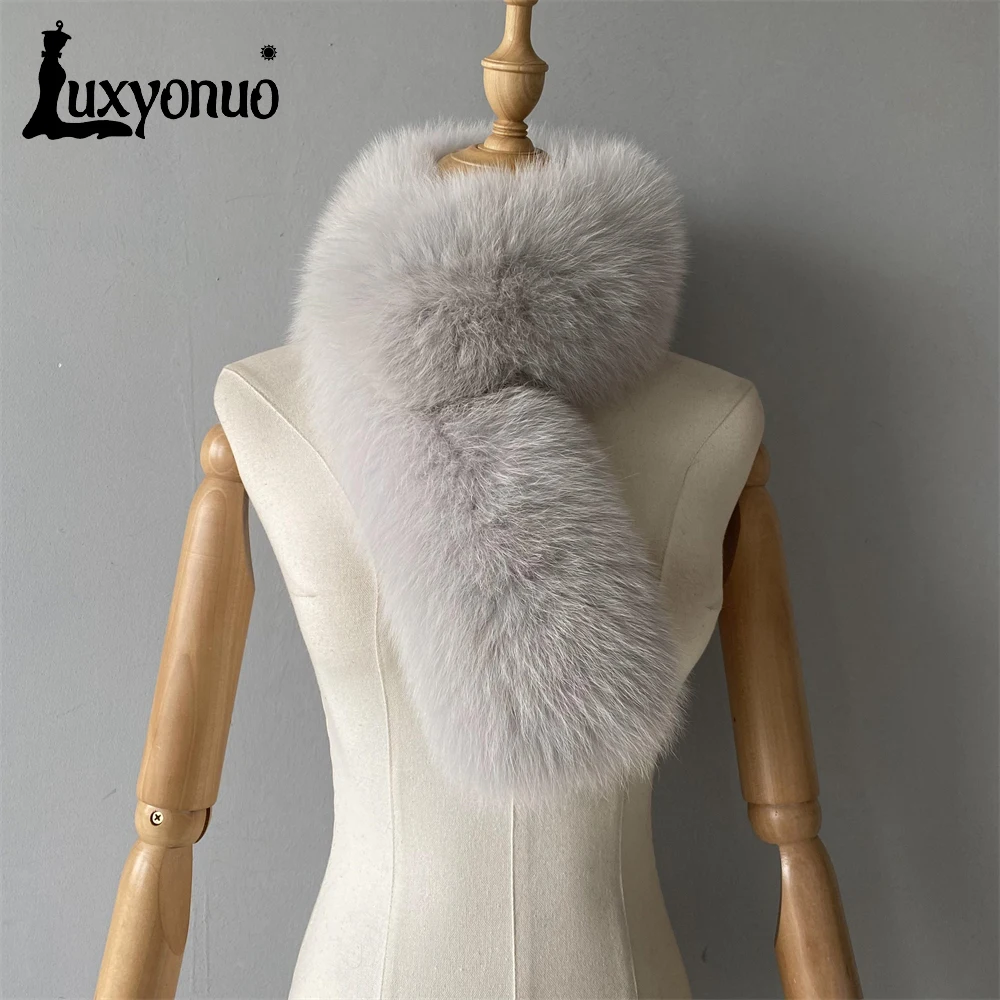 Женский шарф из натурального Лисьего меха Luxyonuo зимний толстый теплый воротник