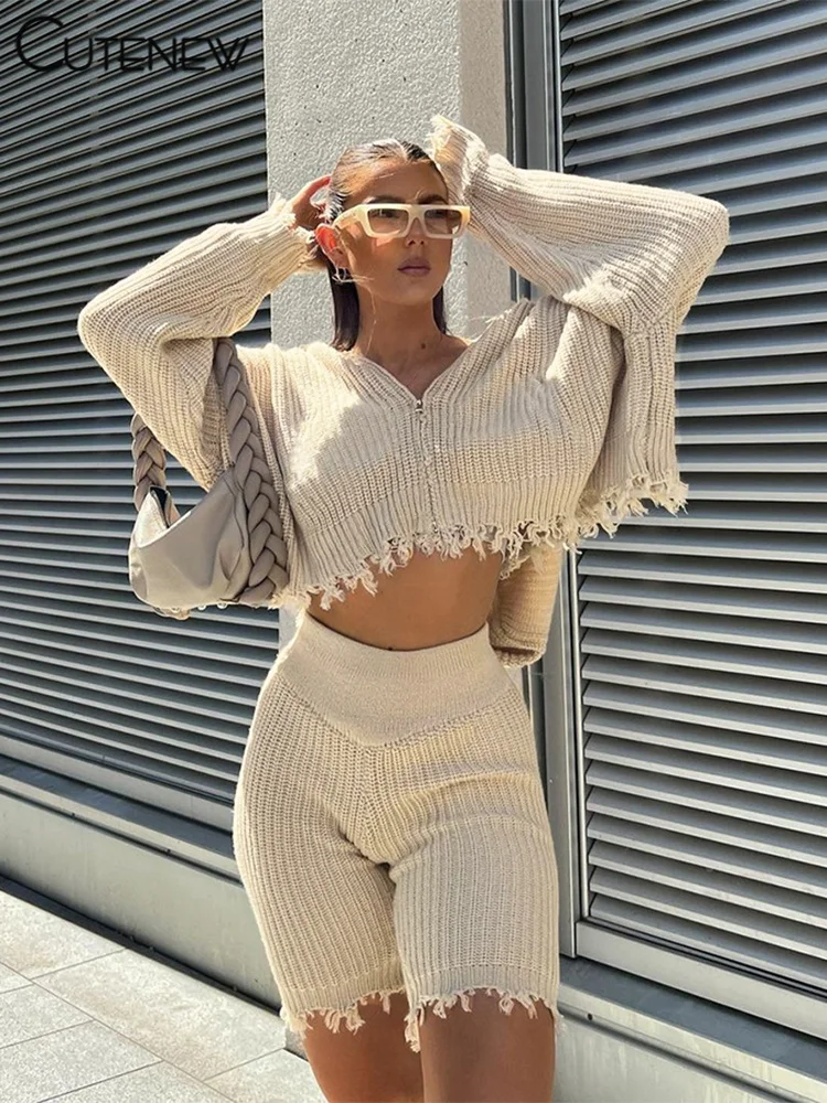 

Новинка 2022, Осенние шикарные толстовки Cutenew на молнии, свитер, однотонная Повседневная Уличная свободная простая Толстовка с длинным рукаво...