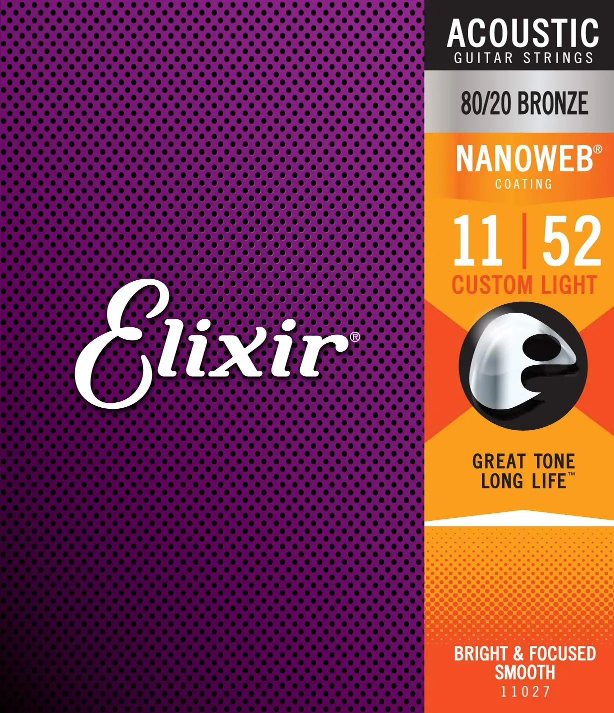 

Elixir Strings 80/20 Bronze Acoustic Guitar Strings with NANOWEB Coating, Custom Light (.011-.052) - 11027 / 11002 / 11052