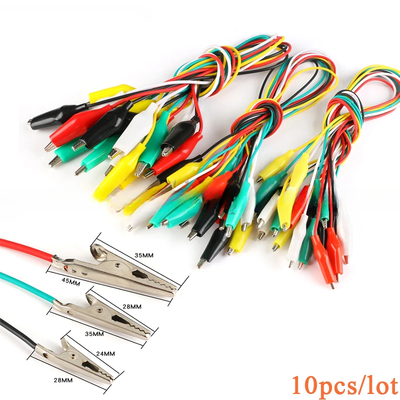 

10pcs Color Alligator Clip Electric DIY Battery Power Cord Sheath Electric Clip Double Head Test Clamp 28mm 35mm 45mm 50cm