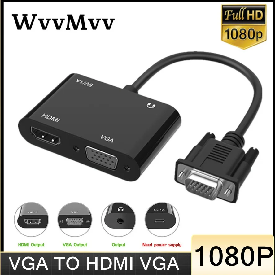 

VGA to HDMI VGA adapter 1080P HD VGA splitter 1 in 2 output for computers desktops laptops computers monitors projectors