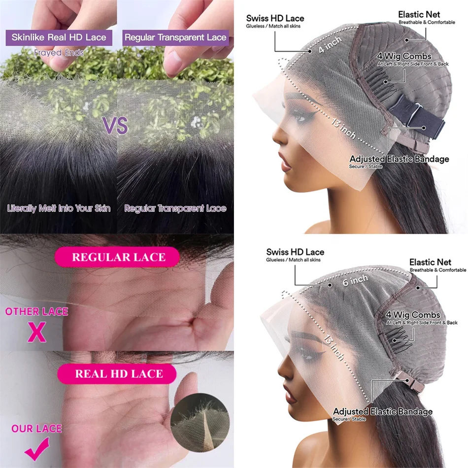 Бразильский парик 200 плотность 30 32 дюйма 13x6 Hd на сетке фронтальный 100% натуральные