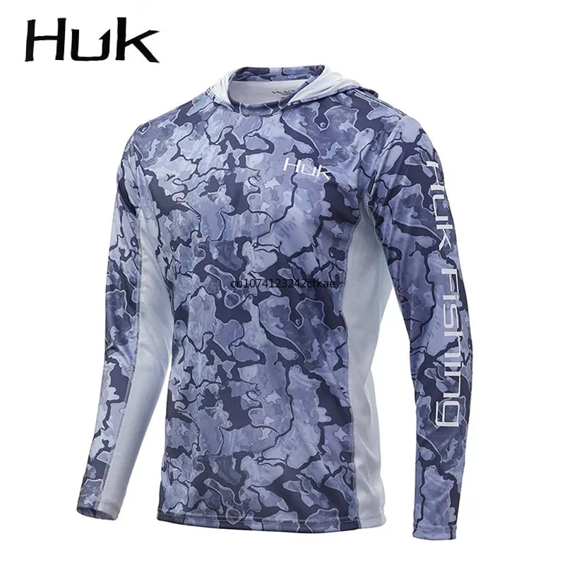 

HUK Hooded Fishing Shirt Long Sleeve Uv Protection Man Outdoor Summer Camouflage Moisture Wicking Jersey Fishing Apparel