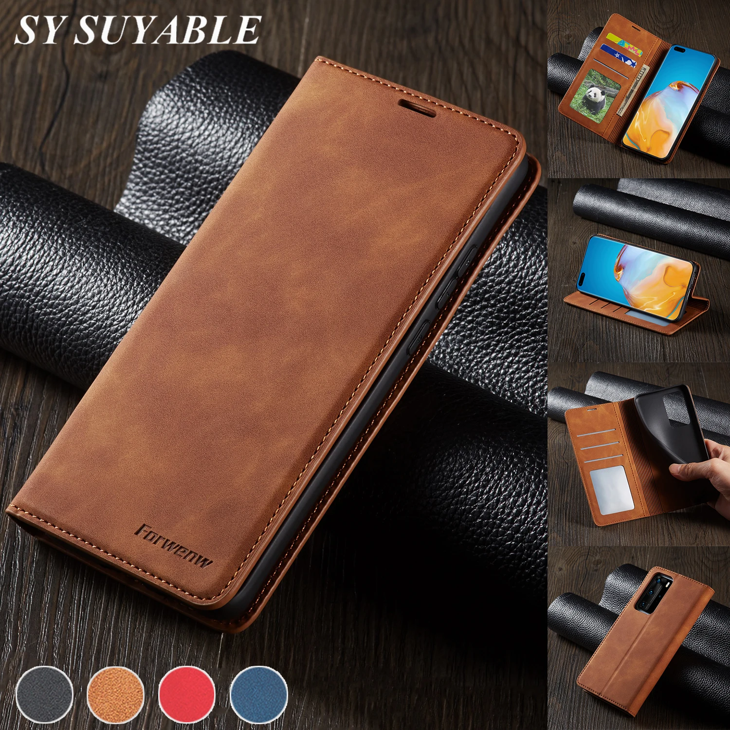 Leather Flip Phone Case For Huawei P40 P30 P20 Mate 30 20 Pro Lite P Smart Plus 2020 2019 Wallet Card Slots Magnetic Shock Cover