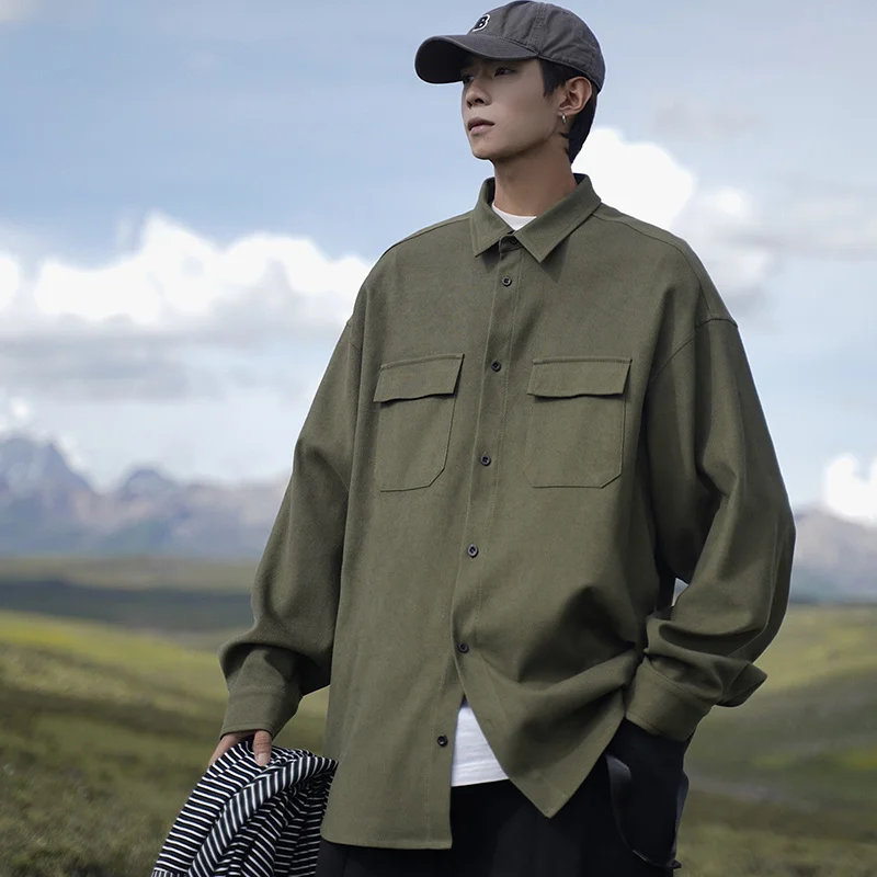 

Japanese Cityboy Long-sleeved Shirt Men's Spring Autumn Workwear Jacket Loose American Vintage Coat Men Cargo Streetwear