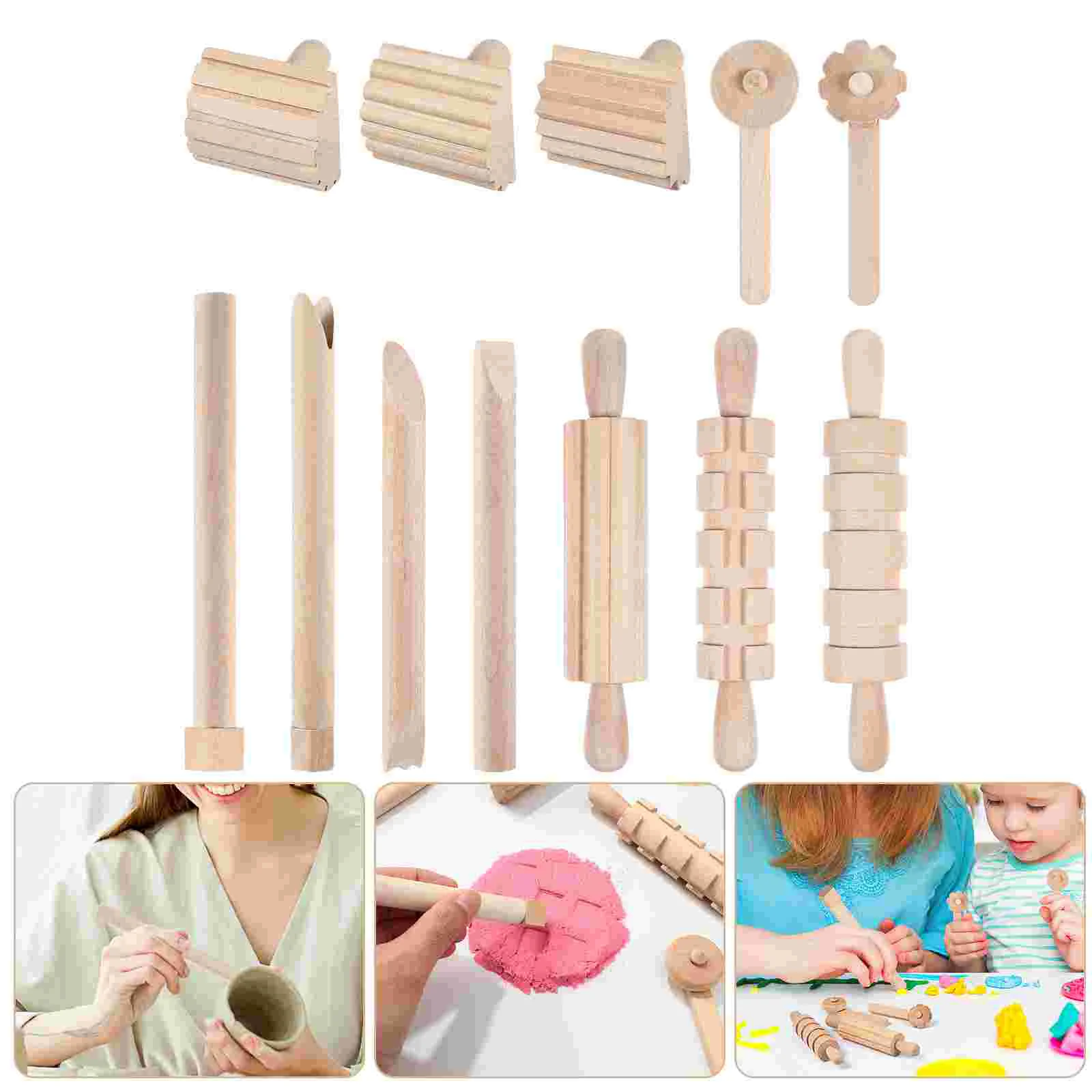 Plasticine Tools Clay Dough Play Accessories Stamps Sculpting Sculpture Wooden Children DIY Pottery Fudge Toddler