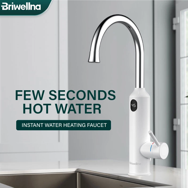 Briwellna 3.2KW Instant Geyser Water Heater Flowing Faucet 360°Swivel Cold and Hot Water Tap Tankless Water Heater Faucet Geyser