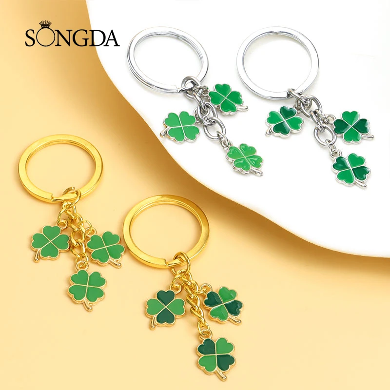 

Fashion Enamel Keychain Lucky Four Leaf Clover Key Ring Colourful Plants Key Chains Souvenir Gift For Women Man Backpack Jewelry