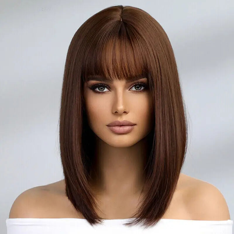 Lasdies Натуральные темно-коричневые розовые парики из синтетических волос Женский