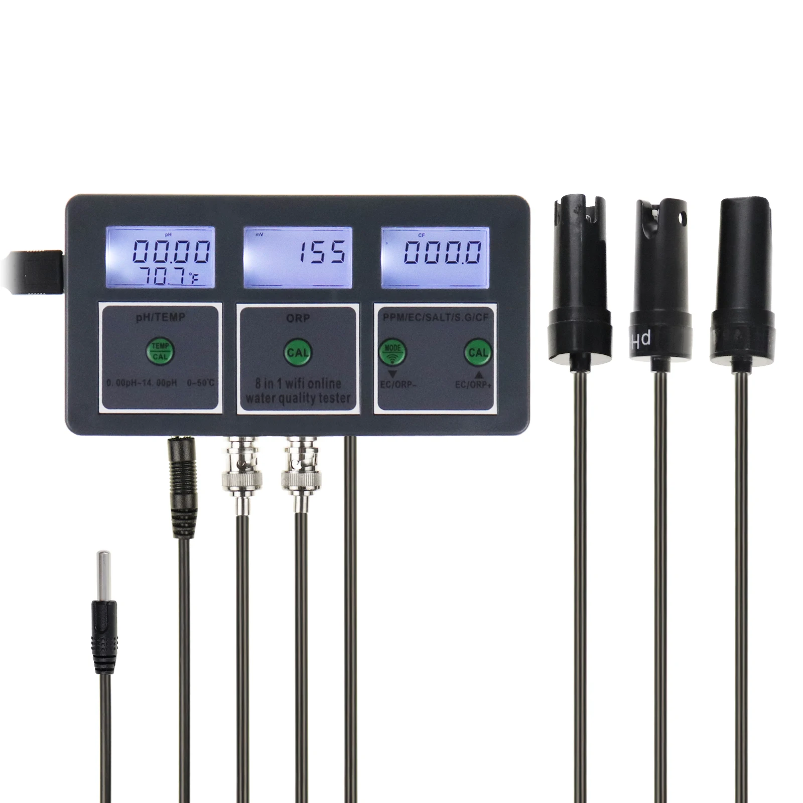 

Quickly get the pH of an 8-in-1 water test kit. ORP。 EC conductivity, TDS, salt, SG, CF, temperature and online APP tester