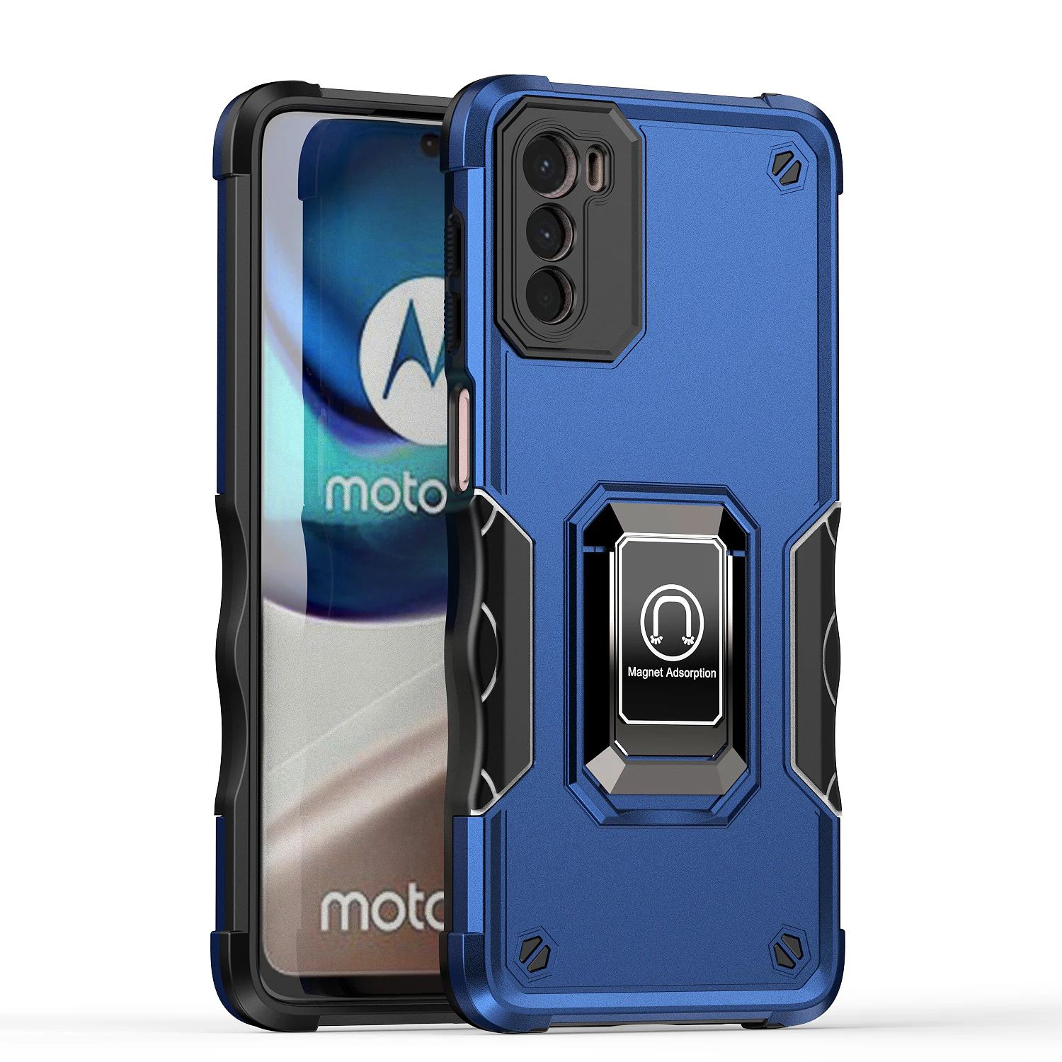 

Case for Motorola Moto G42 Car Magnetic Ring Holder Luxury Armor Shockproof Soft Silicone Edges Phone Cover MotorolaG42 MotoG42