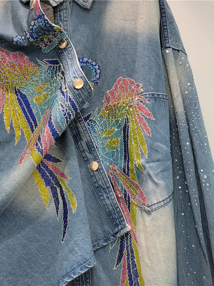 Женские джинсовые рубашки DEAT цветная блузка с длинными рукавами и стразами