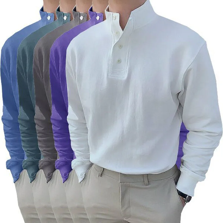 

Spring and Summer Men's Long-sleeved Shirt Fashion Casual Plain Color Long-sleeved Ordinary Slit Casual Spring and Autumn Shirt