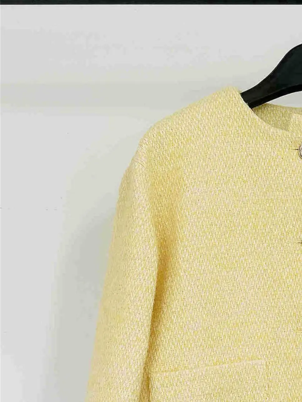 Women Round Neck Jacket Yellow Tweed Long-sleeved Simple Early Autumn 2023 Female Casual Short Type Coat