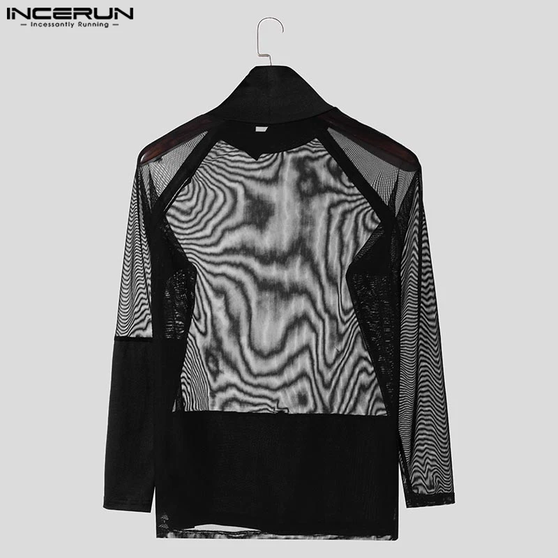 INCERUN мужские сексуальные футболки с длинными рукавами повседневные однотонные
