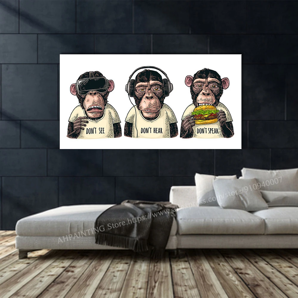 

Three Wise Monkey Street Pop Art Poster Funny Monkeys Print Canvas Painting Picture For Living Room Wall Decoration Home Decor