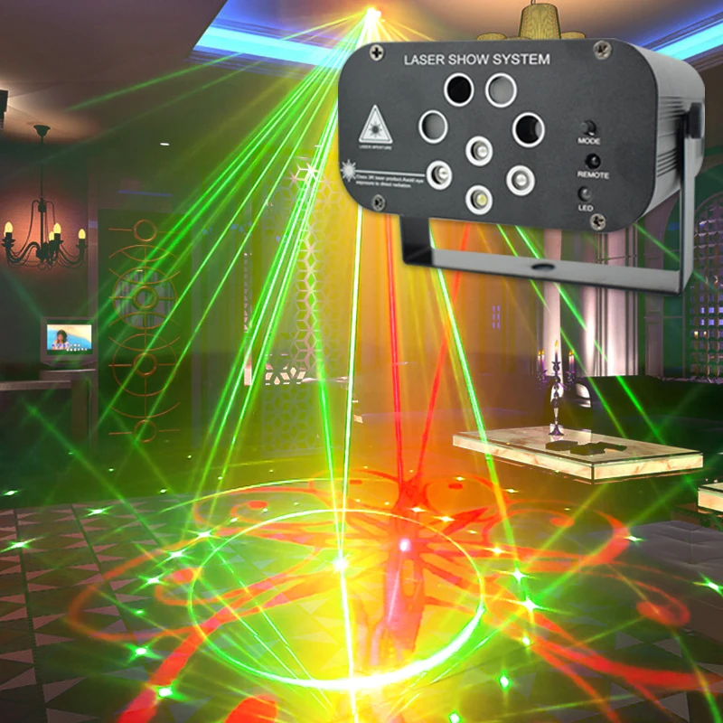 WUZSTAR 8 hole 128 DJ Disco Laser Light LED Voice Control Party Stage Lights Bar Private Room Banquet Hall Lighting Decoration