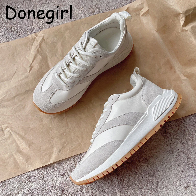 

Новинка 2023, Женская Весенняя повседневная обувь Donegirl из натуральной кожи на толстой подошве со шнуровкой, шикарные кроссовки