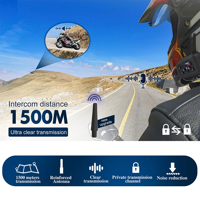 Bluetooth-гарнитура 2 в 1 для мотоциклетного шлема 1500 м