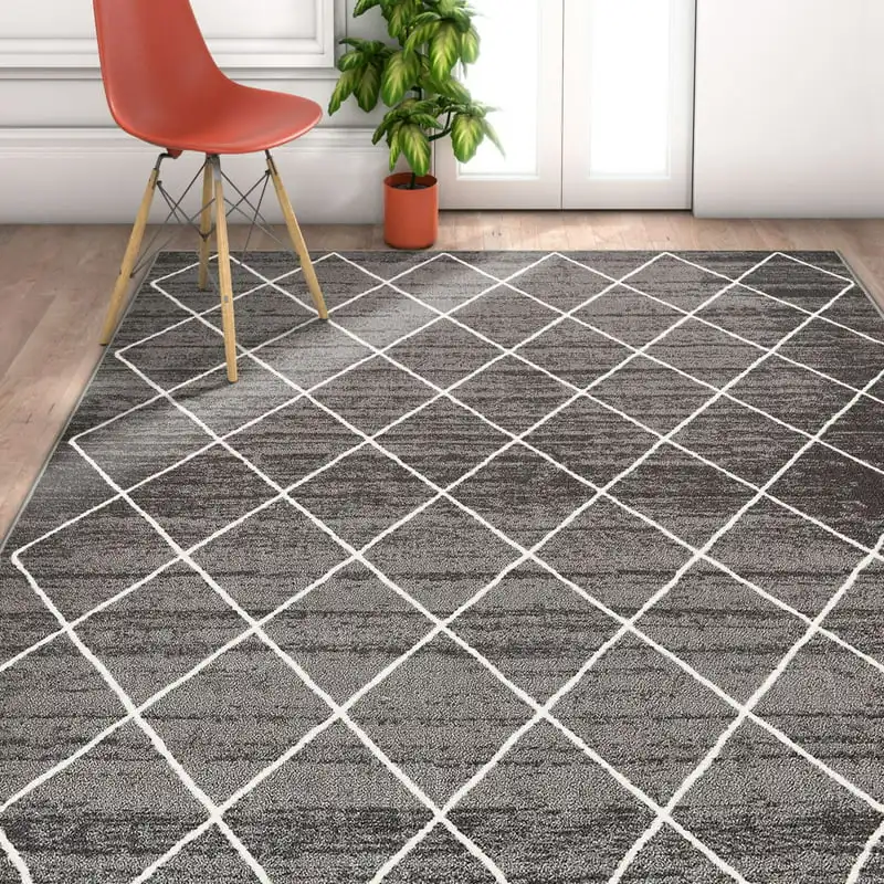 

Court Clover 5' x 7' Modern Geometric Lattice Trellis Grey Non-Slip Indoor/Outdoor Area Rug