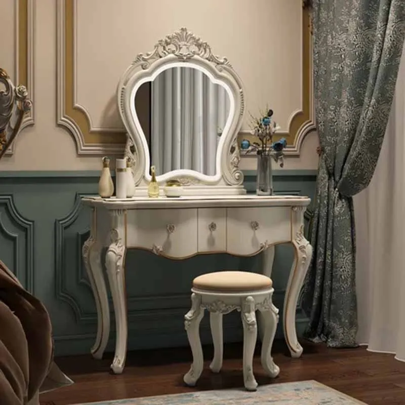 

Luxury Modern Dressing Table Vinity Mirror Bedroom Led Lights Dressers Drawer Chair Penteadeira De Maquiagem Home Furniture