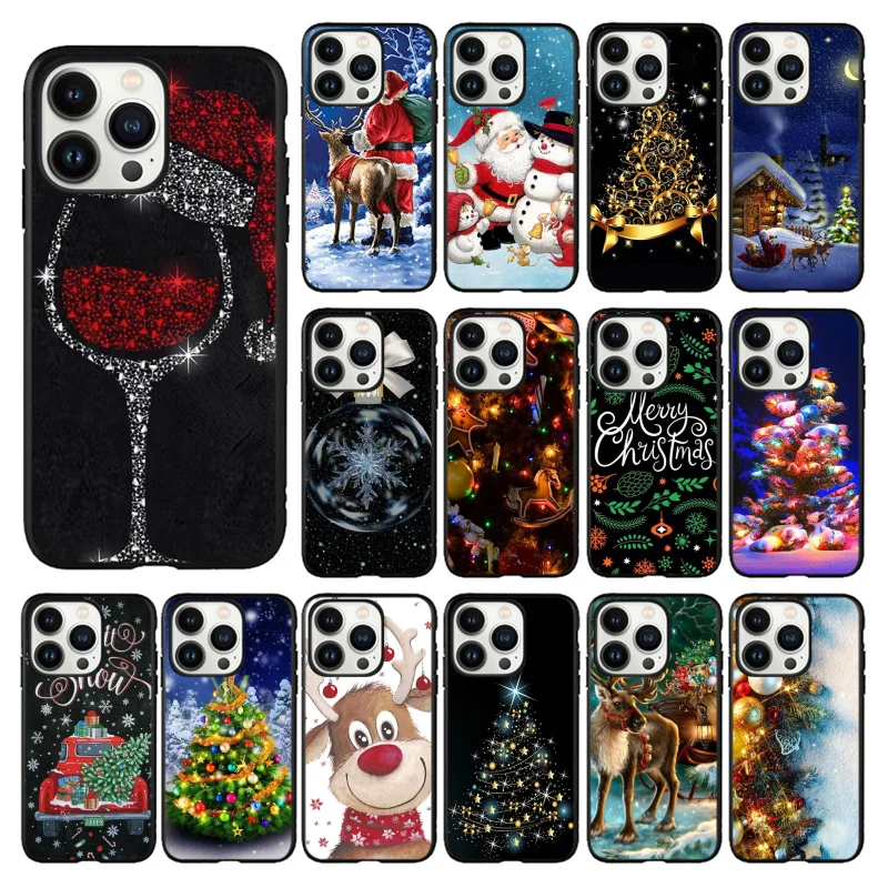 

Happy Christmas Santa Tree Deer Light Funda Cell phone case For iphone 14 13 12 11 Pro Max XS XR X Mobile Phone Case