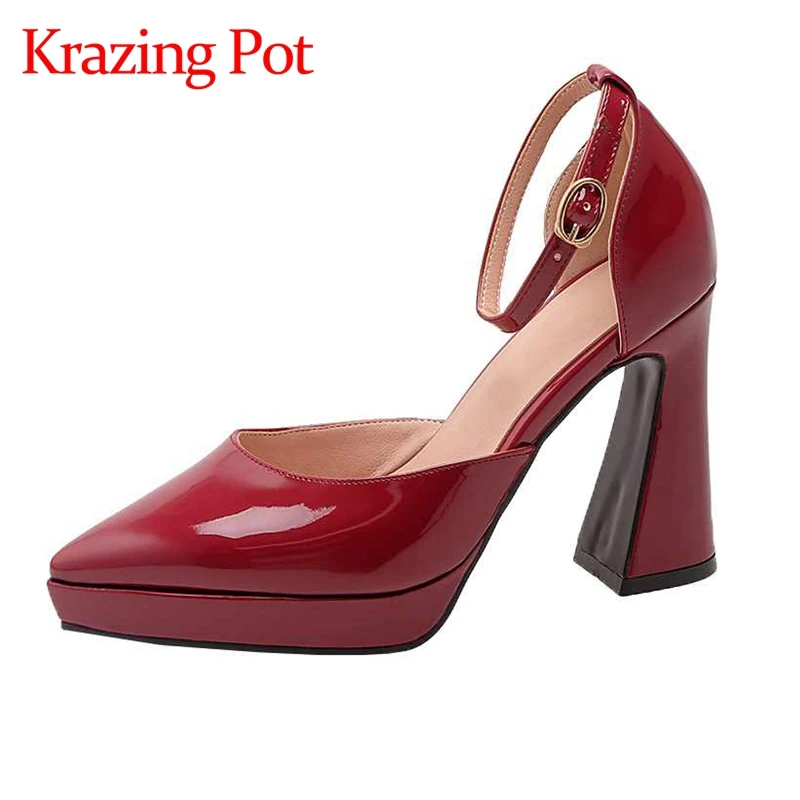 

Krazing Pot Big Size Patent Leather Pointed Toe Super High Heel Brand Shoes European Design Mature Shallow Sexy Women Pumps L0f1