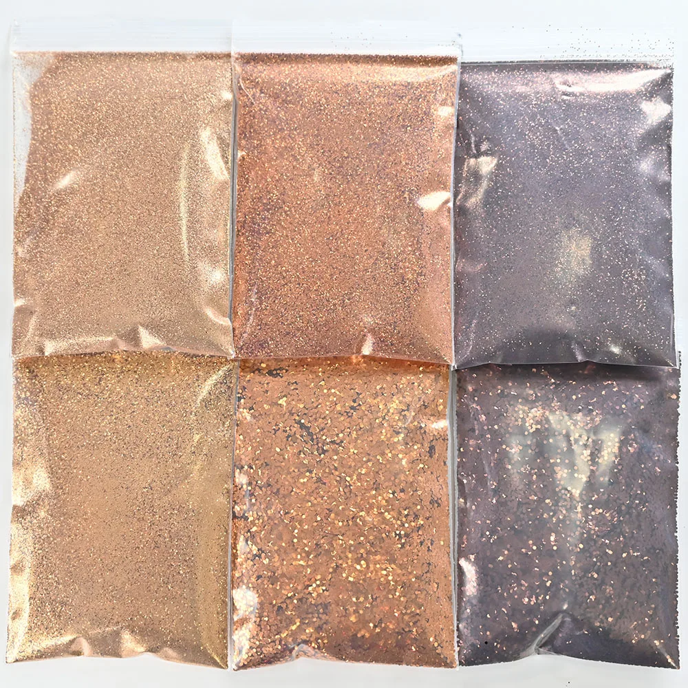 

6Bags Shining Gold Holographic Laser Mix Nail Glitter Fine Pigment Dust Powder for Nail Polish Sequins FlakeNail Art Decorations