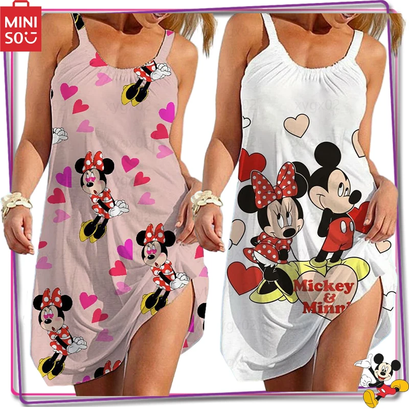 

Платье женское летнее на бретельках с принтом Микки Мауса