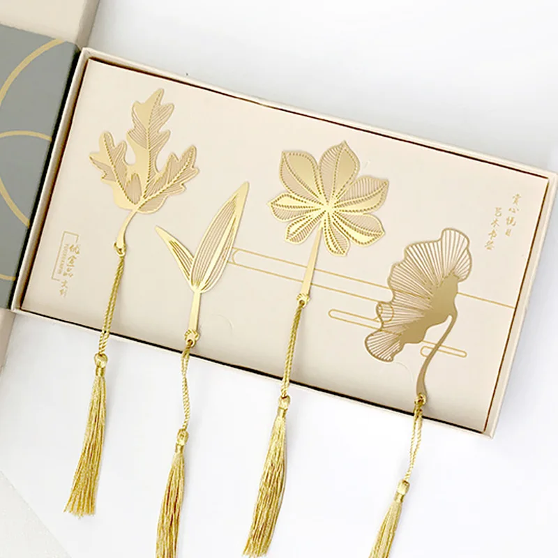 

Creative Metal Leaf Bookmark Chinese Style Tassel Vein Rose Gold Hollow Maple Leaf Fringed Apricot Leaf Stationery Gifts