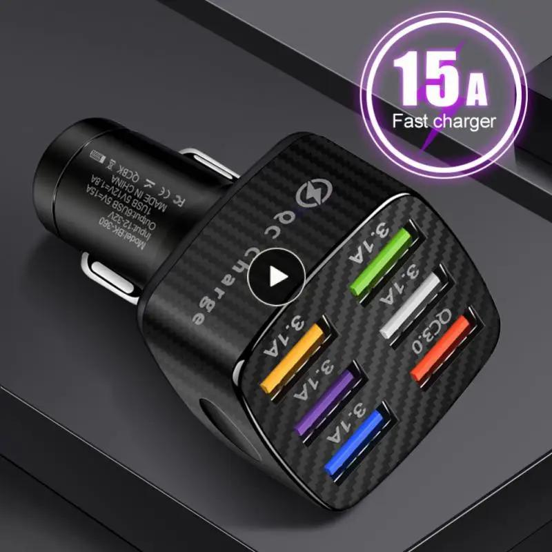 

Universal Car Charger 15a Luminous 6 Ports Usb Charger Durable Fast Charging Phone Adapter 6 Usb Car Supplies Portable