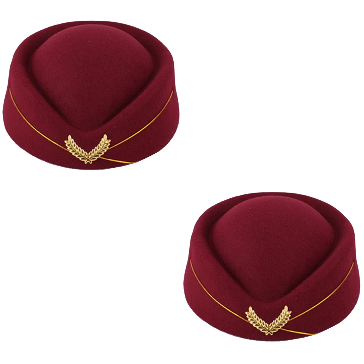 

2pcs Women Air Stewardess Hat Woolen Flight Attendant Hat Stewardess for Costume Cosplay Musical Performance - Size M( Red)