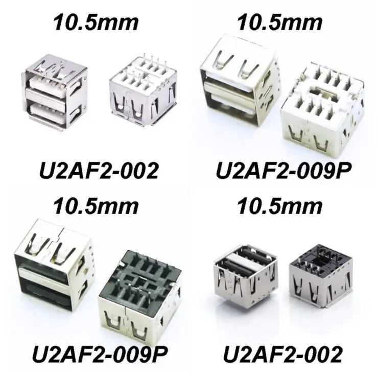 

5pcs/lot Dual USB 2.0 Jack Female 180 Degree USB Connector Black/White Body 8PIN DIP Charging Socket H=10.5MM
