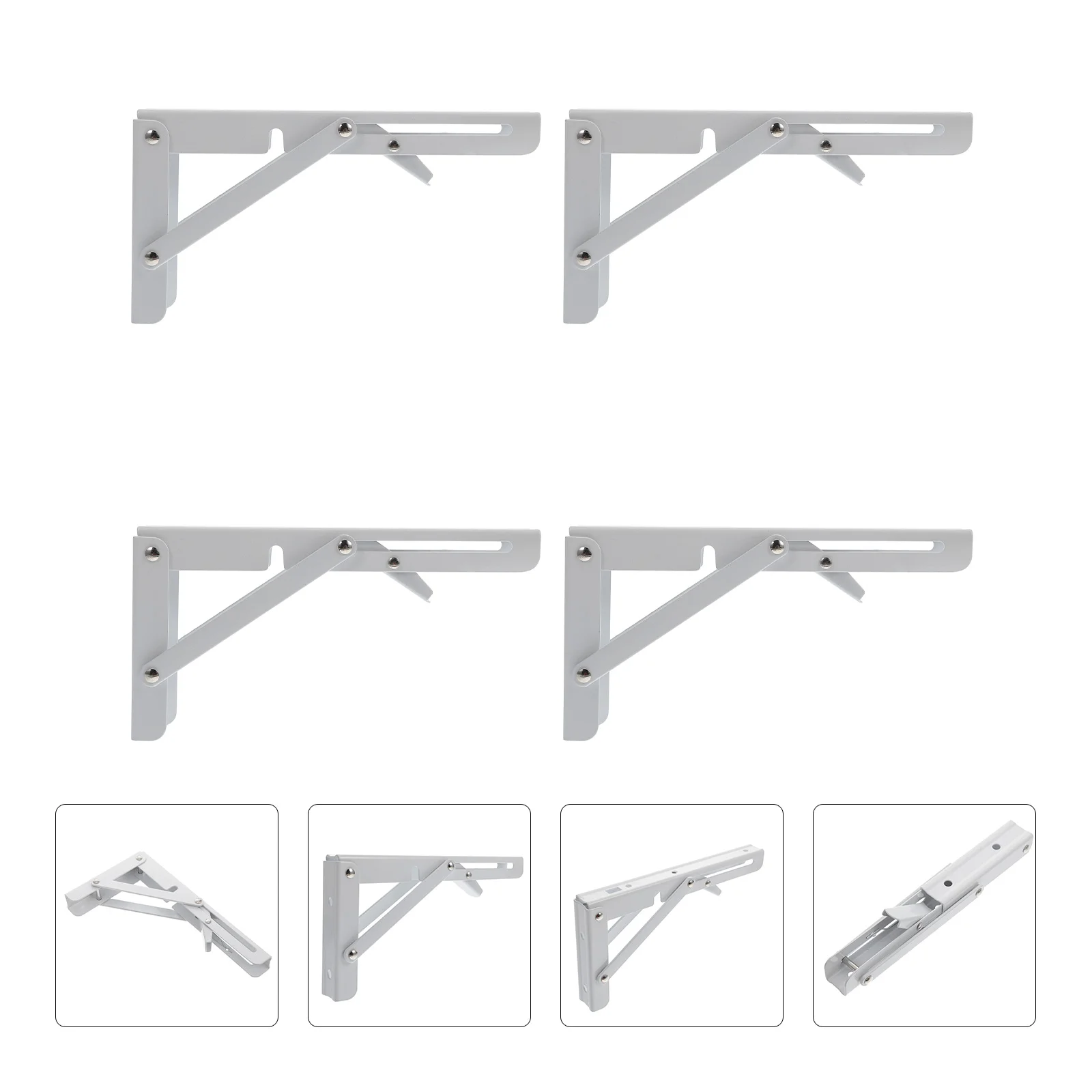 

4 Pcs Tripod Folding Shelf Brackets Stainless Steel Stands Iron Wall Board Support