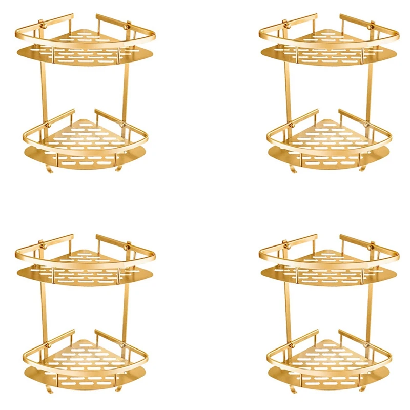

4X Bathroom Gold Shelf Shower Wall Mounted Corner Basket Shampoo Storage Wall Bathroom Shelf