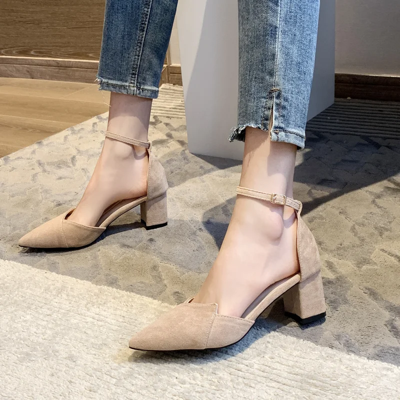 

Women's Pumps Autumn Fashion Wild Thick with Pointed Single Shoes Comfortable High Heels Sexy High Heels Wedding Shoes Mujer