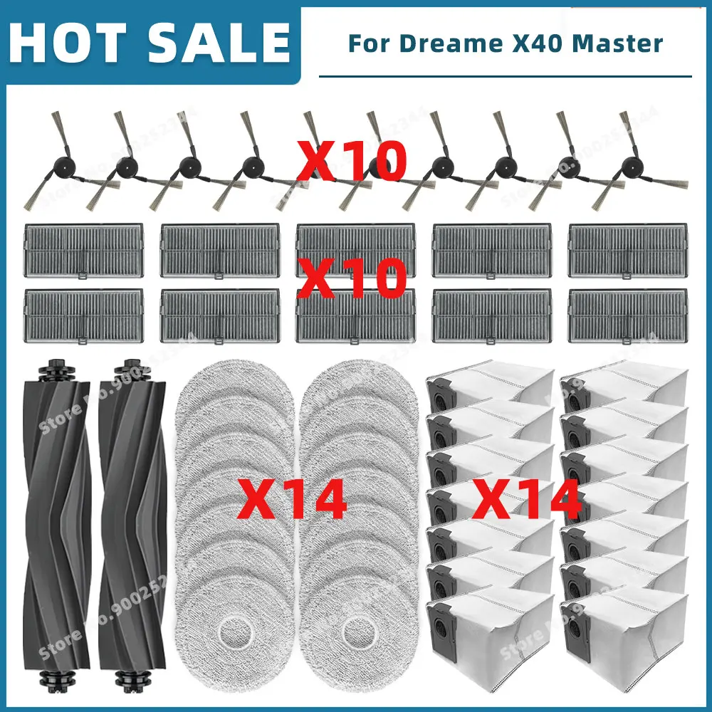 Аксессуары для ( Dreame X40 Master ) сменные детали, основная боковая щетка, фильтр НЕРА, Швабра, тканевый мешок для пыли