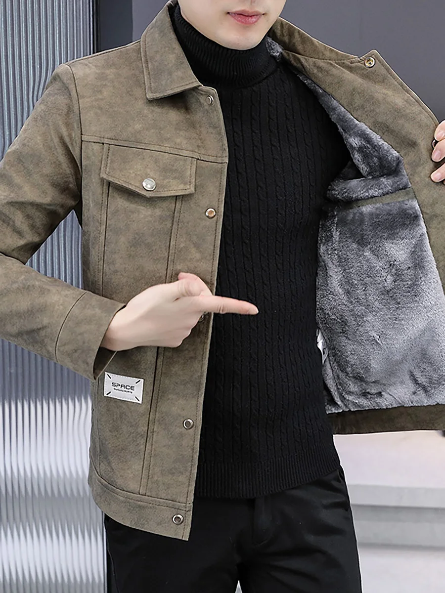 Осенне-зимняя бархатная куртка из оленьей кожи мужской 2024 новый корейский модный