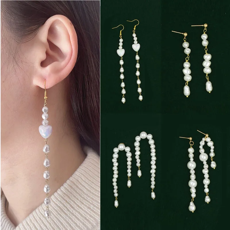 

2023 Trendy Exquisite Simulated Pearl Long Earrings Pearls Statement Drop Earrings For Women Party Wedding Female Jewelry Gift