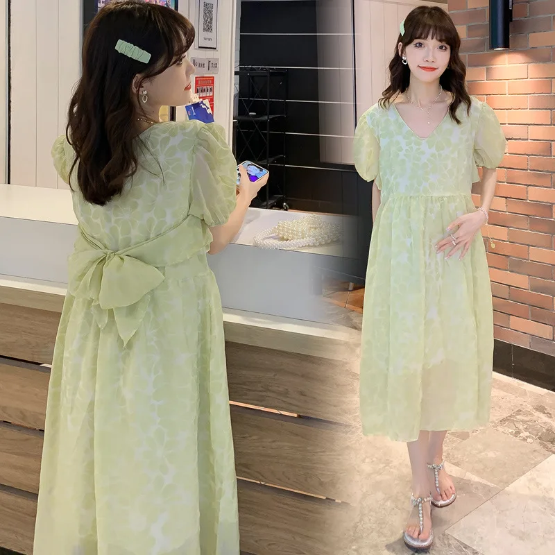 

Maternity Dress New Style Out Fashion Sweet Age Reduction Spring and Summer Gentle Wind Bow Maternity Dress