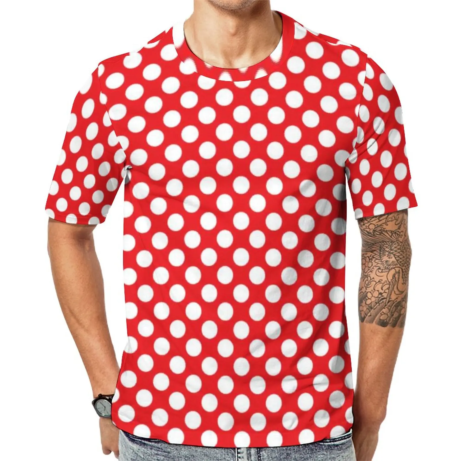 

Vintage 80S T Shirt Red White Polka Dots Men Vintage T-Shirts Beach Tees Short-Sleeved Awesome Oversize Clothing Birthday Gift
