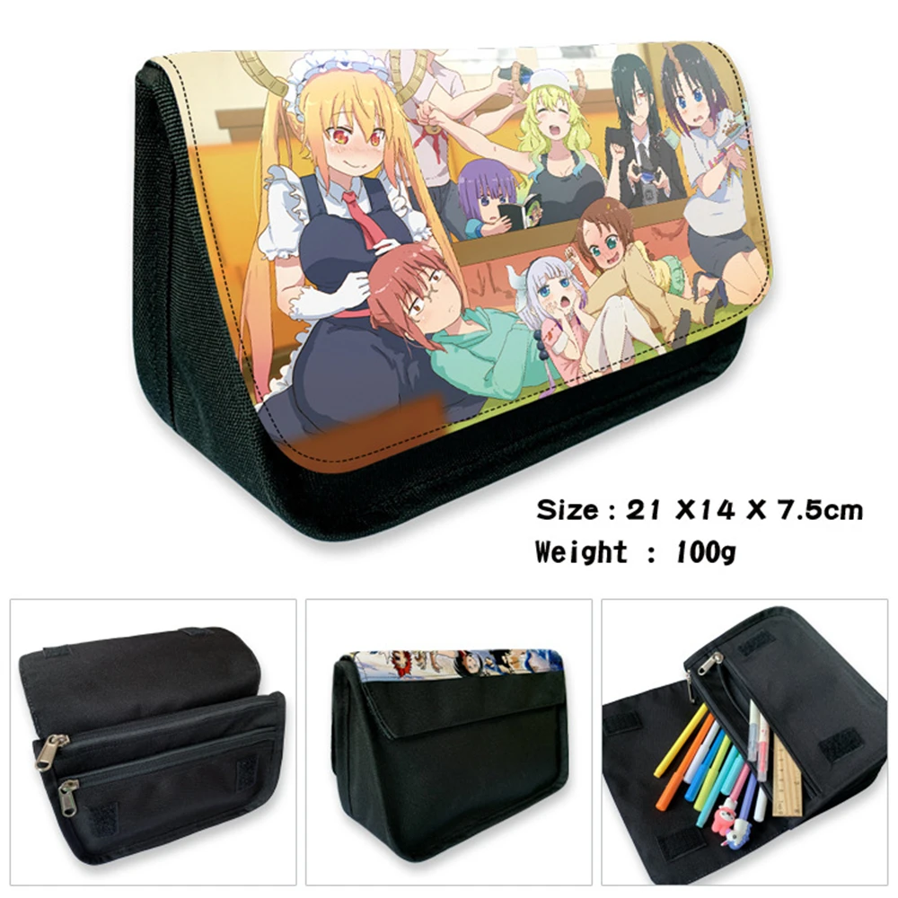 

Miss Kobayashi's Dragon Maid Nylon Pencil Case Zip Cosmetic Cases Student Stationerybag High Capacity Penbag Print Make Up Bag