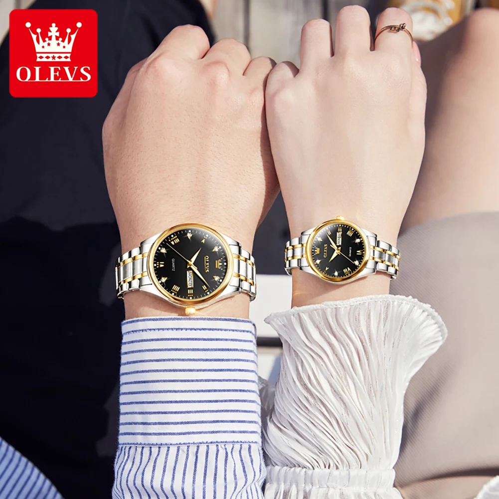 OLEVS 2022 New Couple Watches Luxury Brand Business Diamond Quartz Wristwatches Fashion Lover's Watch Waterproof Montre Femme